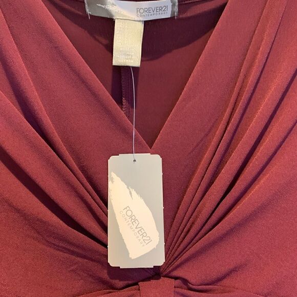 Forever 21 V-Neck MINI Stretch Dress Burgundy Wine Women’s Small (S) NWT - Picture 4 of 11